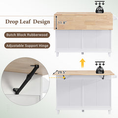 Bellemave® Farmhouse Kitchen Island Set with Drop Leaf and 2 Seatings, Drawers and Towel Rack