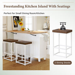 Bellemave® Farmhouse Kitchen Island Set with Drop Leaf and 2 Seatings, Drawers and Towel Rack