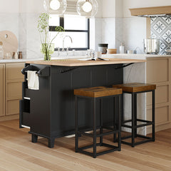 Bellemave® Farmhouse Kitchen Island Set with Drop Leaf and 2 Seatings, Drawers and Towel Rack