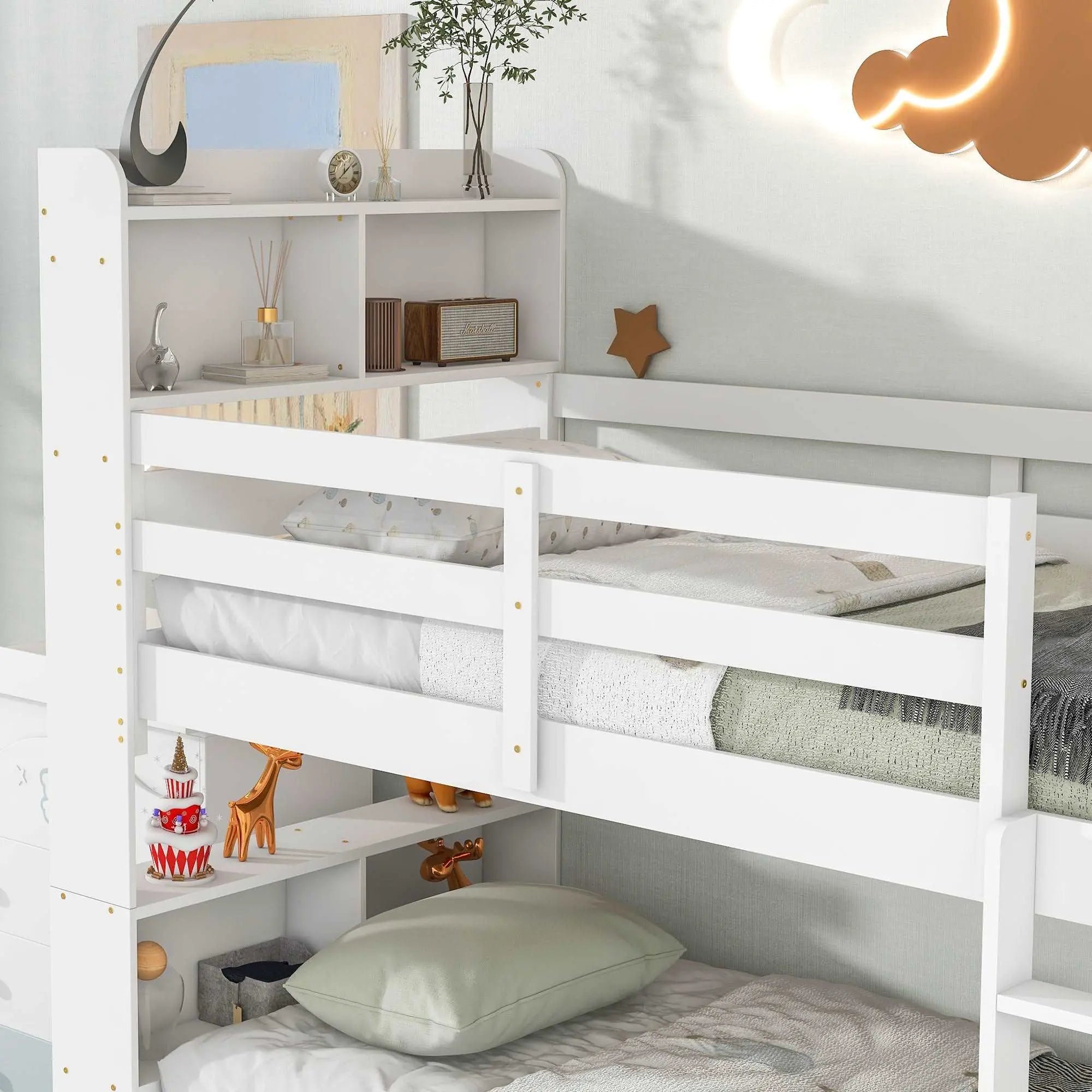 Bellemave® Bunk Bed with Bookcase Headboard