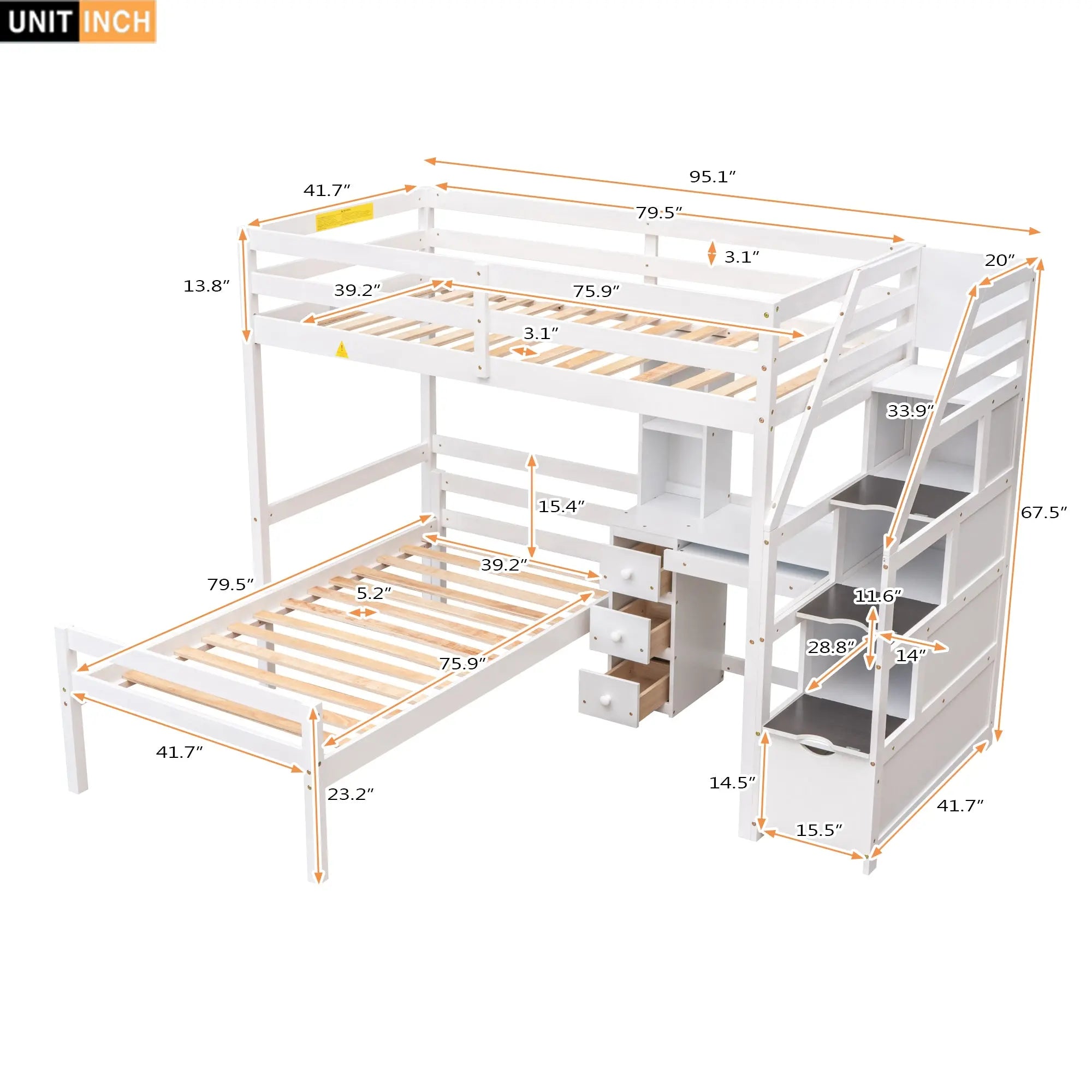 Bellemave® Twin Size Loft Bed with A Stand-Alone Bed, Storage Staircase, Desk, Shelves and Drawer Bellemave®