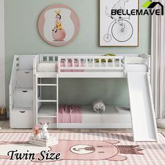 Bellemave® Twin Size Bunk Bed with 3 Drawers and Slide