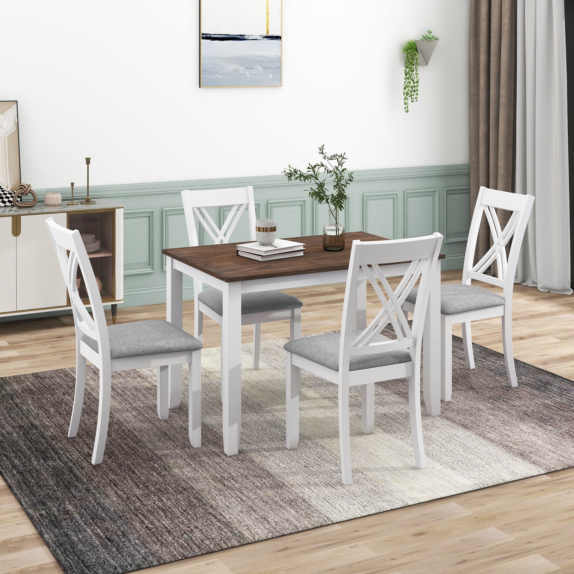Bellemave 5-Piece Minimalist Wood  Dining Table Set with 4 X-Back Chairs Bellemave