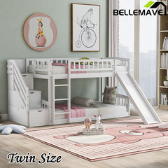 Bellemave® Twin Size Bunk Bed with 3 Drawers and Slide