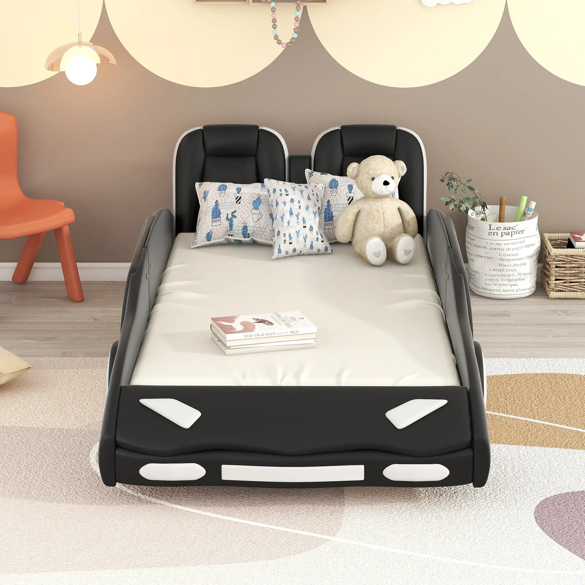 Bellemave® Twin Size Race Car-Shaped Platform Bed with Wheels Bellemave®