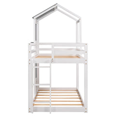 Bellemave® Twin Size House Bunk Bed with Roof and Window, Guardrail and Ladder Bellemave®