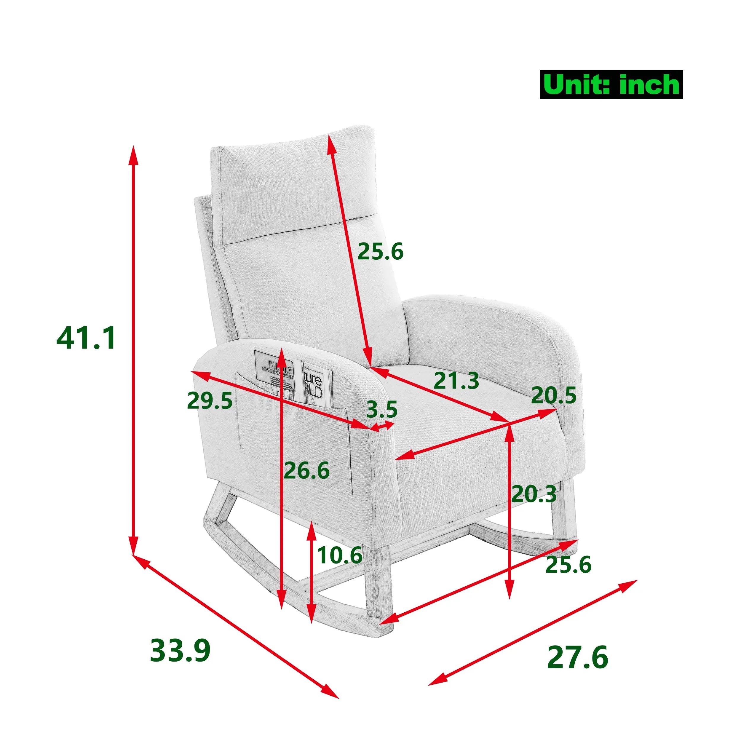 Bellemave Modern Accent High Backrest Living Room Lounge Arm Rocking Chair with Two Side Pocket Bellemave