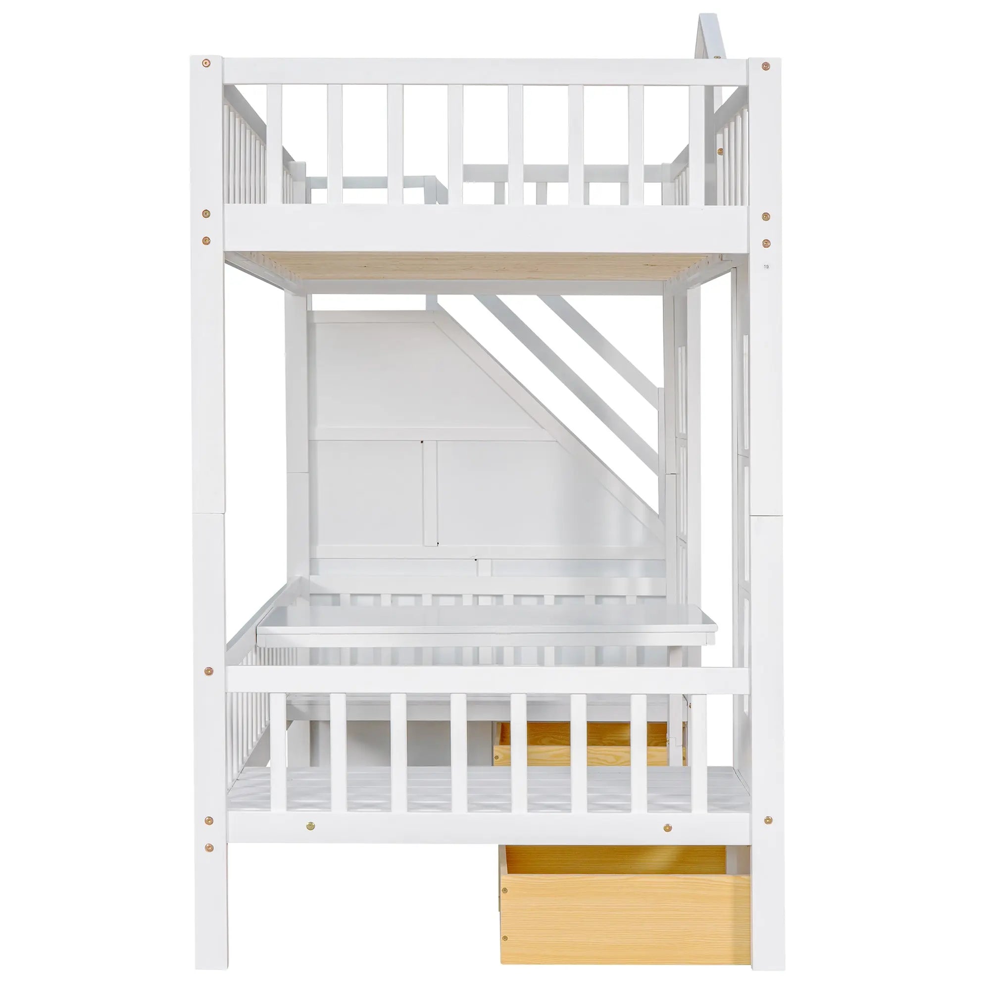 Bellemave® Twin Size Castle style Bunk Bed with Changeable Table and Ladder Bellemave®