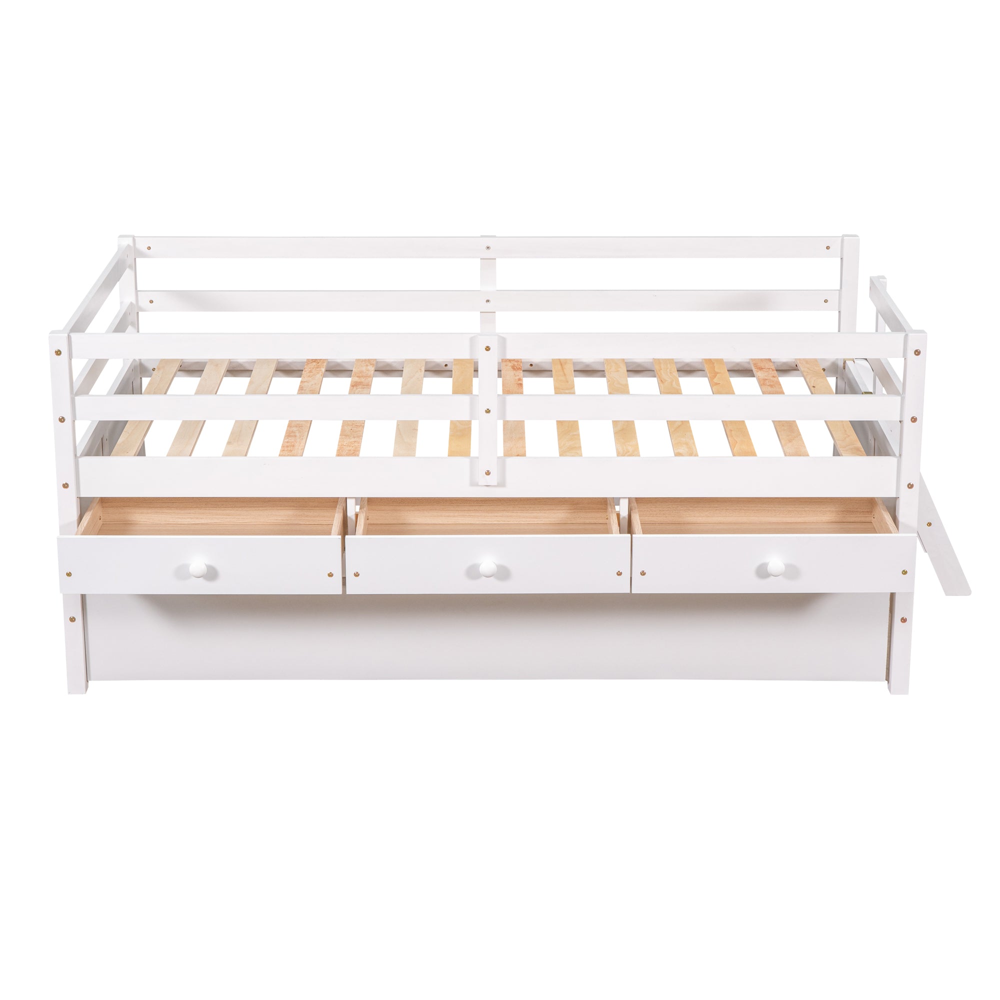 Bellemave Low Loft Bed with Full Safety Fence, Climbing ladder, Storage Drawers and Trundle