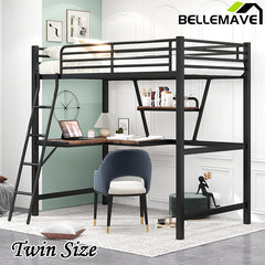 Bellemave® Metal&MDF High Loft Bed with Desk and Shelf