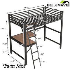 Bellemave® Metal&MDF High Loft Bed with Desk and Shelf