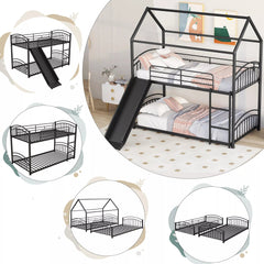 Bellemave® Metal Twin over Twin House Bunk Bed with Slide & Built-in Ladder for Kids Bellemave®