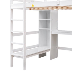 Bellemave® Full Size Loft Bed with Multifunction Shelves and Desk