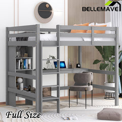 Bellemave® Full Size Loft Bed with Multifunction Shelves and Desk