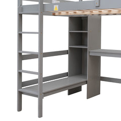 Bellemave® Full Size Loft Bed with Multifunction Shelves and Desk