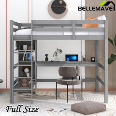 Bellemave® Full Size Loft Bed with Multifunction Shelves and Desk