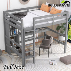 Bellemave® Full Size Loft Bed with Multifunction Shelves and Desk