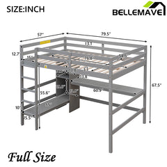 Bellemave® Full Size Loft Bed with Multifunction Shelves and Desk