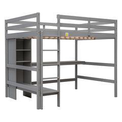 Bellemave® Full Size Loft Bed with Multifunction Shelves and Desk