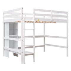 Bellemave® Full Size Loft Bed with Multifunction Shelves and Desk