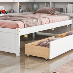 Bellemave® Wood Daybed with L-shaped Bookcases and Drawers