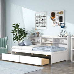 Bellemave® Wood Daybed with Side Bookcase and 2 Drawers