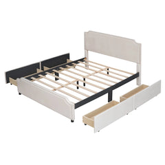 Bellemave® Queen Size Velvet Upholstered Platform Bed with 4 Drawers