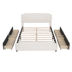 Bellemave® Queen Size Velvet Upholstered Platform Bed with 4 Drawers