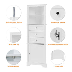 Bellemave® Triangle Tall Bathroom Storage Cabinet with 3 Drawers and Adjustable Shelves