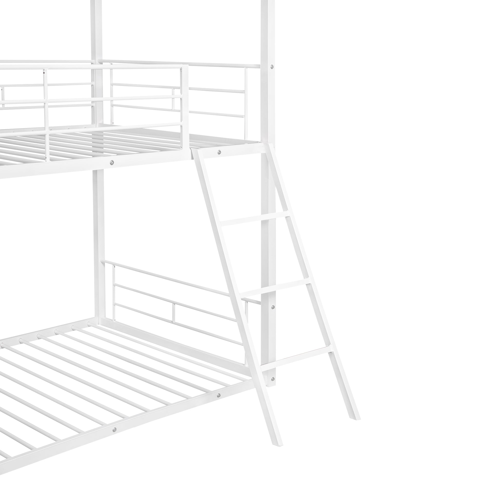 Bellemave® Twin Size Metal House Bunk Bed with Half Roof, Guardrail and Ladder Bellemave®