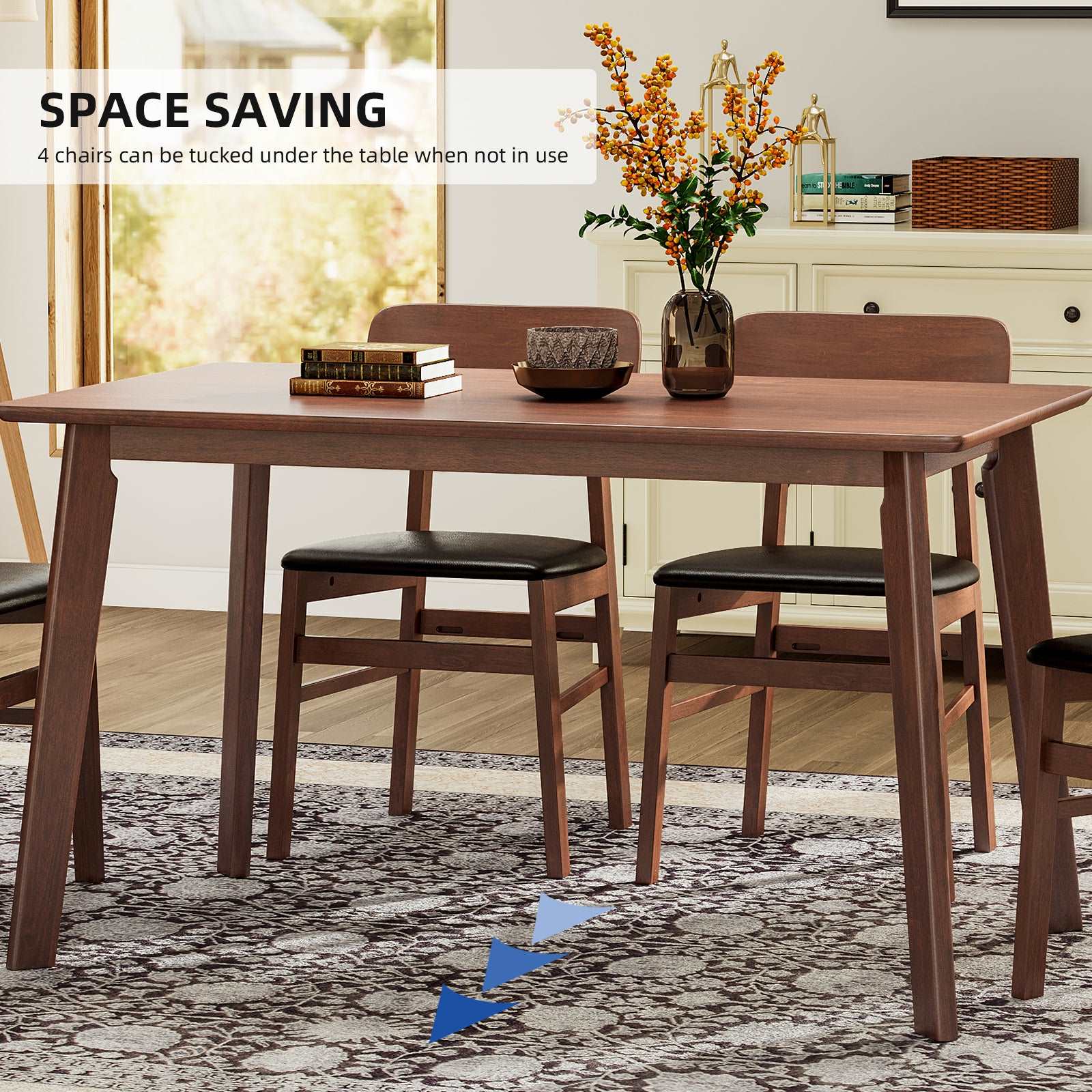 Bellemave® 5-Pieces Rustic Retro Solid RubberWood Dining Table Set,1 Dining Table and 4 Chairs