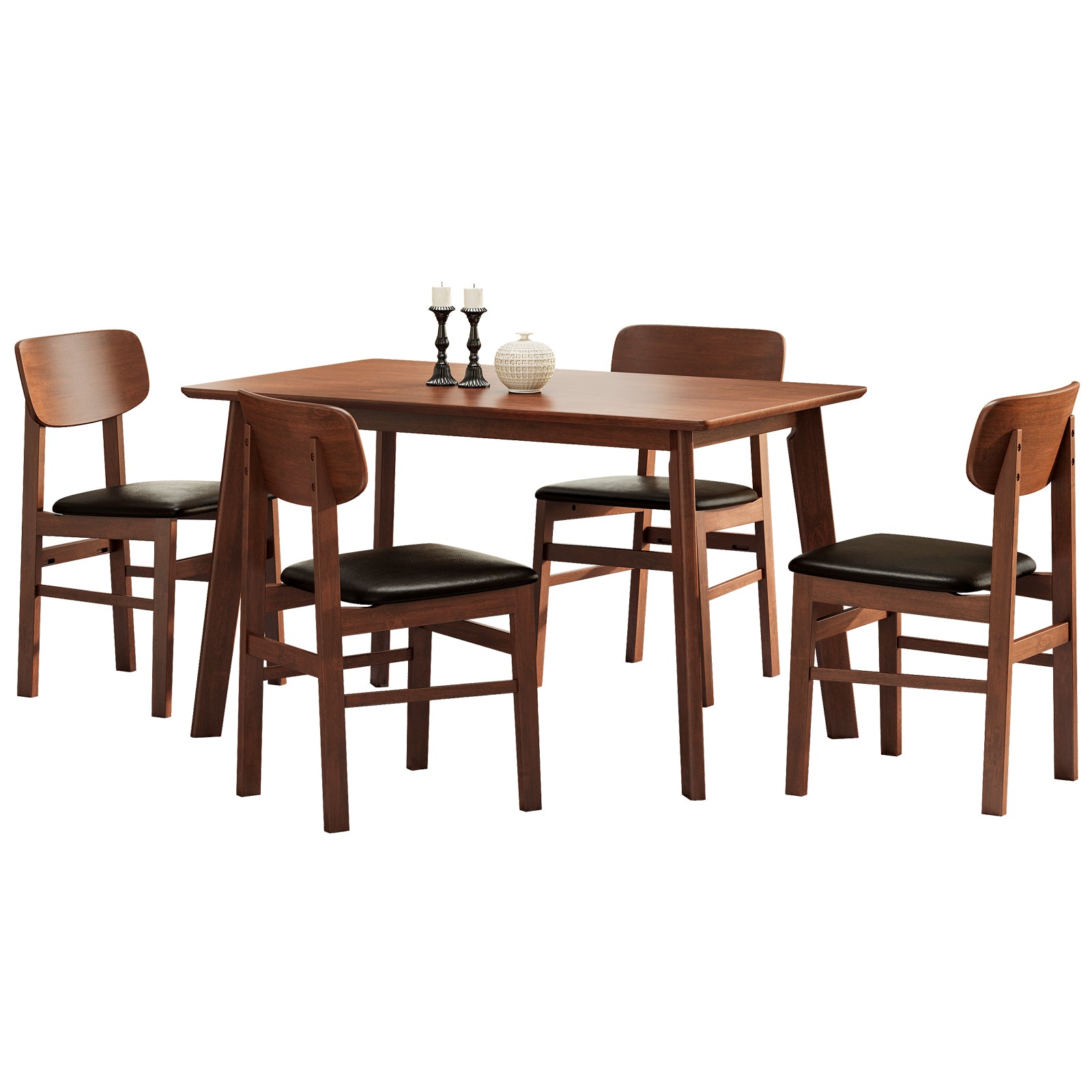 Bellemave® 5-Pieces Rustic Retro Solid RubberWood Dining Table Set,1 Dining Table and 4 Chairs Bellemave®