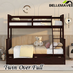 Bellemave® Twin over Full Bunk Bed with Ladders and Two Storage Drawers