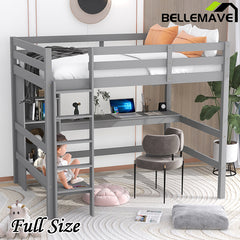 Bellemave® Full Size Loft Bed with Multifunction Shelves and Desk