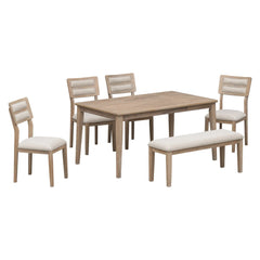 Bellemave 6-Piece Classic and Traditional Style Dining Set, Includes Dining Table, 4 Upholstered Chairs & Bench Bellemave