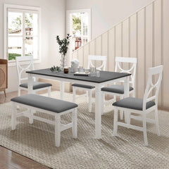 Bellemave  6-Piece Wood Dining Table Set Kitchen Table Set with Upholstered Bench and 4 Dining Chairs