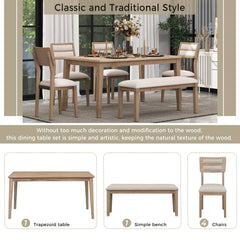 Bellemave 6-Piece Classic and Traditional Style Dining Set, Includes Dining Table, 4 Upholstered Chairs & Bench