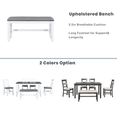 Bellemave® 6-Piece Wood Dining Table Set Kitchen Table Set with Upholstered Bench and 4 Dining Chairs Bellemave®