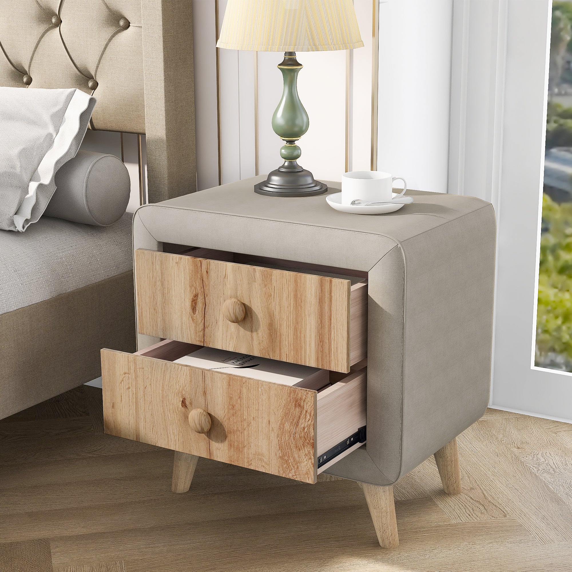 Bellemave Upholstered Wooden Nightstand with 2 Drawers