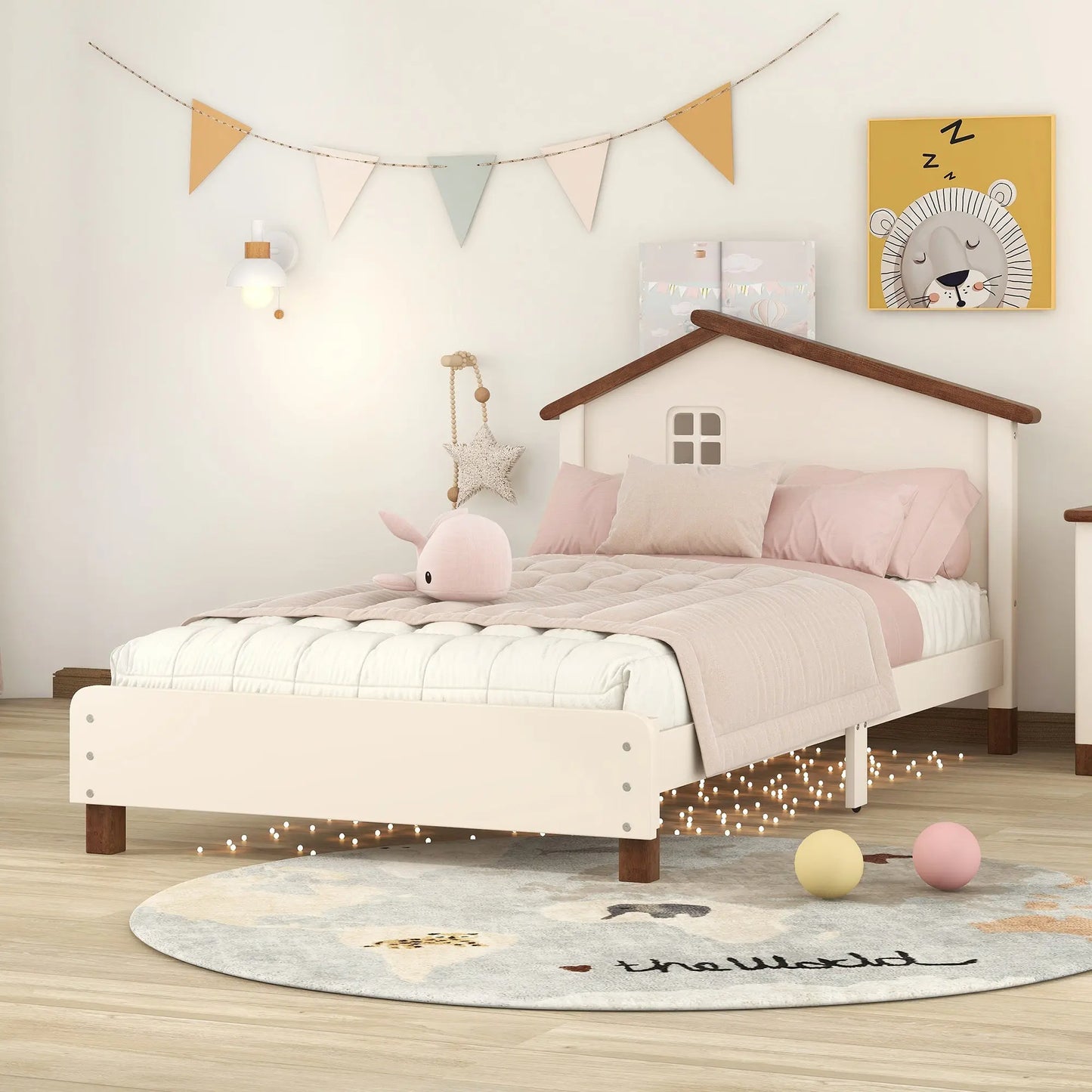 Bellemave Wood Platform Bed with House-shaped Headboard