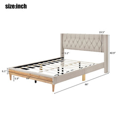 Bellemave® Queen Size Upholstered Platform Bed with Rubber Wood Legs,No Box Spring Needed, Linen Fabric Bellemave®