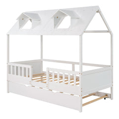 Bellemave® Full Size Wood House Bed with Trundle