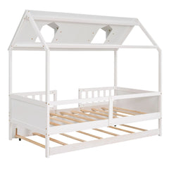 Bellemave® Wood House Bed with Trundle