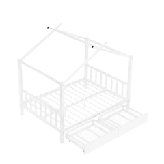 Bellemave® Full Size Metal House Bed with Two Drawers,Headboard and Footboard,Roof Design Bellemave®