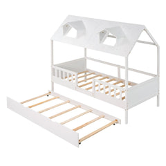 Bellemave® Wood House Bed with Trundle