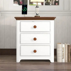 Bellemave Wooden Nightstand with USB Charging Ports and 3 Drawers Bellemave