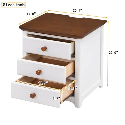 Bellemave Wooden Nightstand with USB Charging Ports and 3 Drawers Bellemave