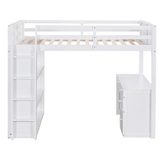 Bellemave® Wood Loft Bed with Ladder, Shelves and Desk