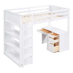 Bellemave® Wood Loft Bed with Ladder, Shelves and Desk