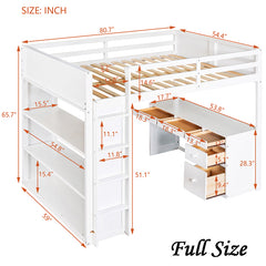 Bellemave® Wood Loft Bed with Ladder, Shelves and Desk